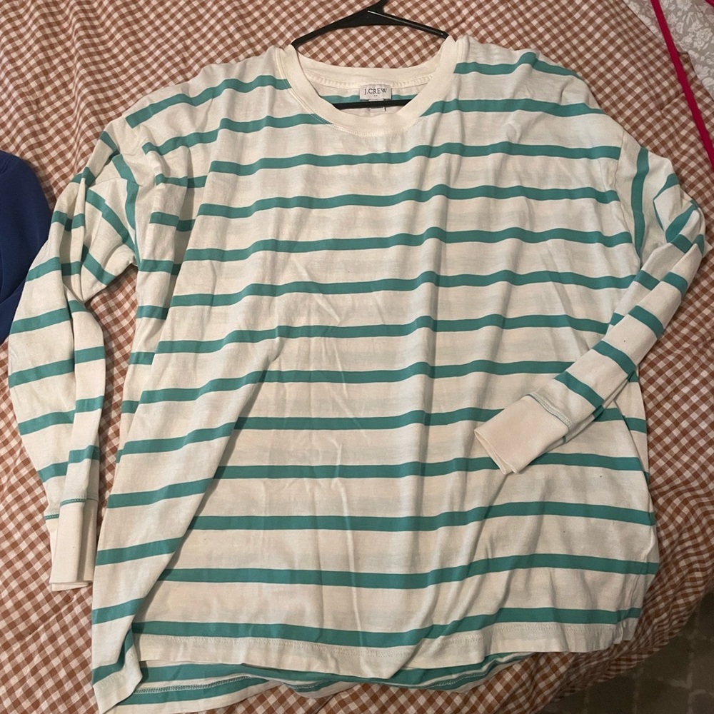 J Crew green stripe long sleeve tee
